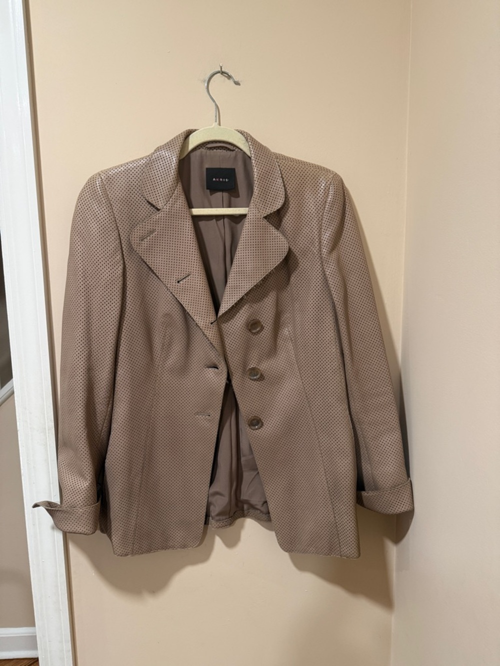 Akris Punto Perforated Taupe Leather Blazer